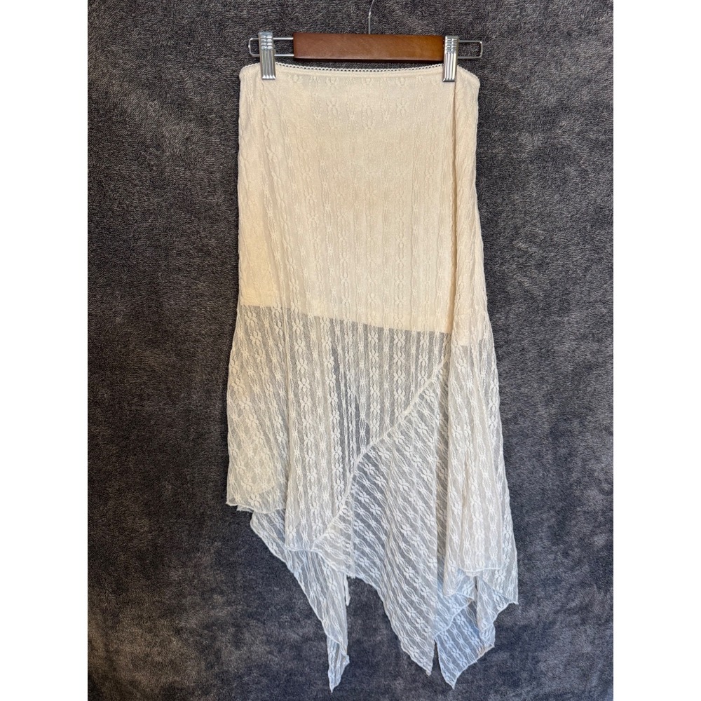 Chrome Riot Ivory Lace Asymmetrical Handkerchief Hem Midi Skirt Cream Womens M - Picture 3 of 3
